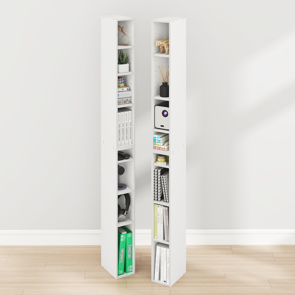 FULDA Set of 2, 8-Tier Bookshelf, Space Saving, 9.2x5.9x70.9, White. Picture 2