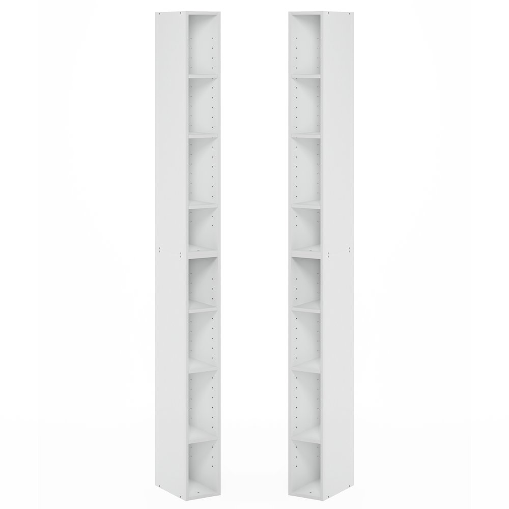 FULDA Set of 2, 8-Tier Bookshelf, Space Saving, 9.2x5.9x70.9, White. Picture 1