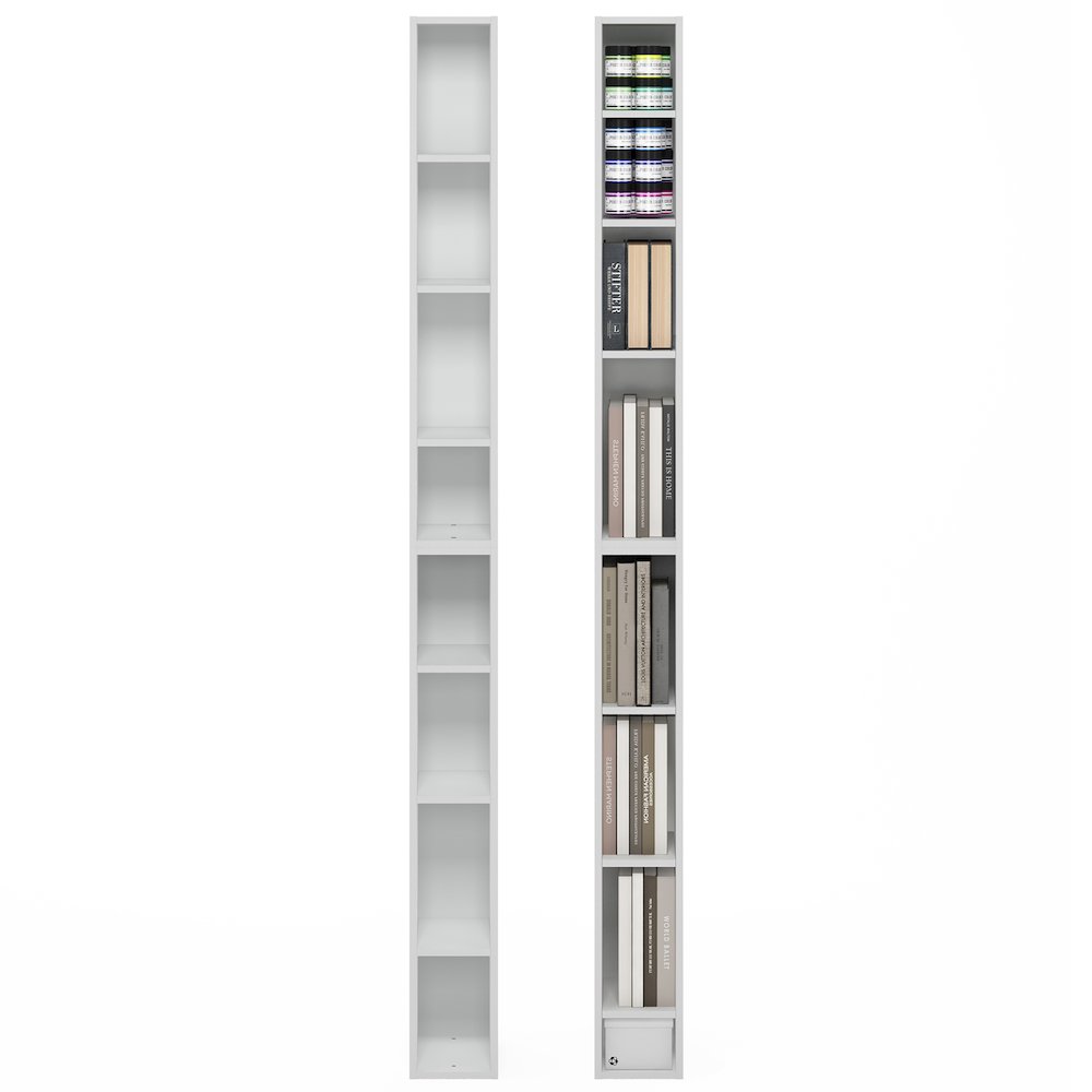 FULDA Set of 2, 8-Tier Bookshelf, Space Saving, 9.2x5.9x70.9, White. Picture 5