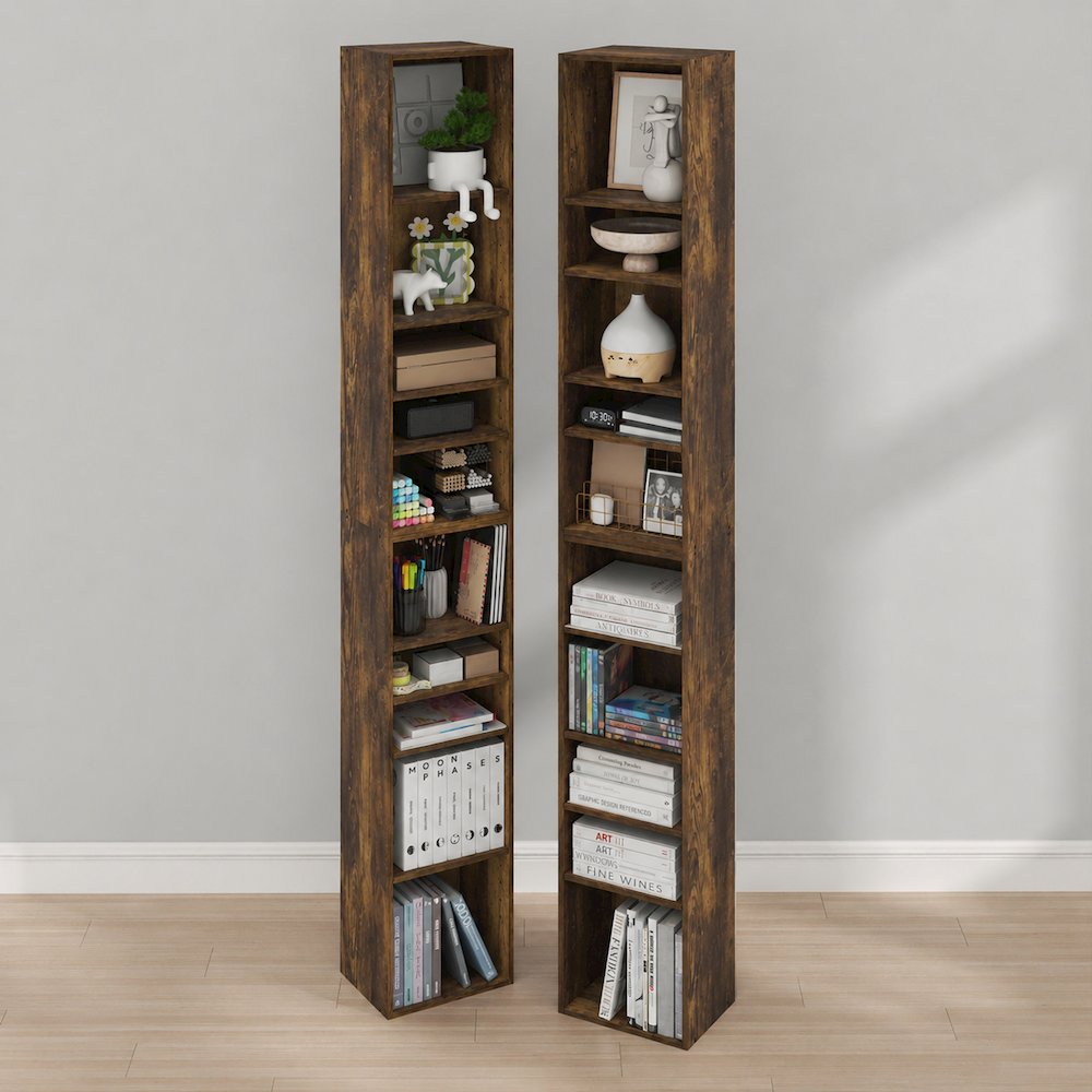 PASIR Set of 2, 10-Tier Bookshelf, Open Shelf, 9.2x11.8x78.7, Amber Pine. Picture 2