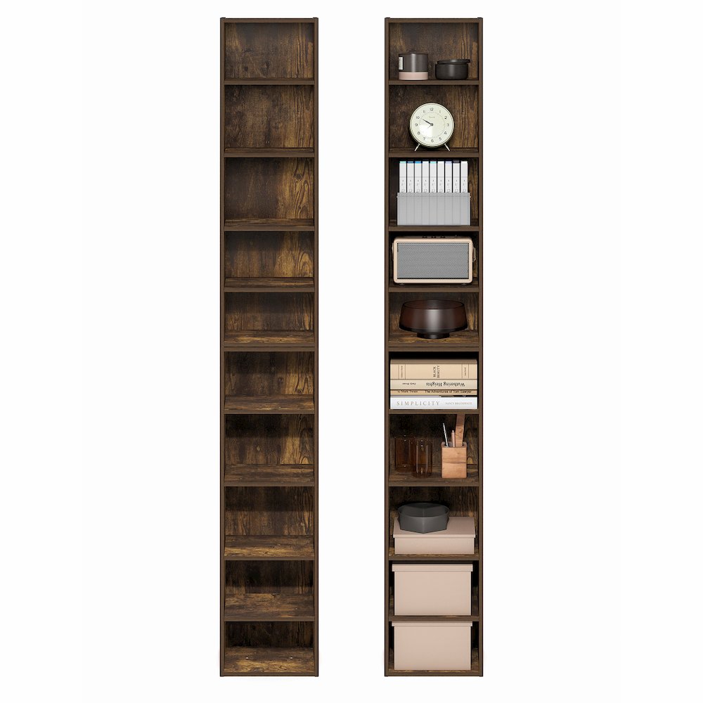 PASIR Set of 2, 10-Tier Bookshelf, Open Shelf, 9.2x11.8x78.7, Amber Pine. Picture 5