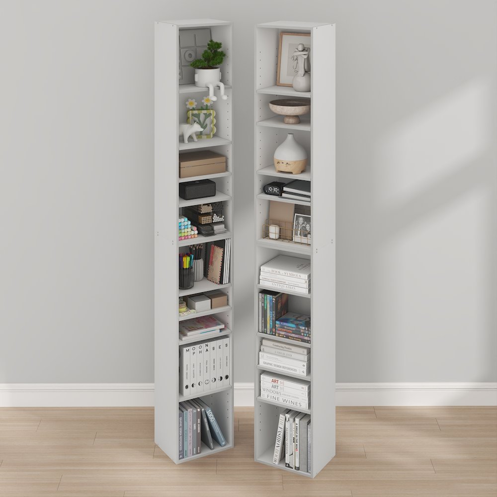 PASIR Set of 2, 10-Tier Bookshelf, Open Shelf, 9.2x11.8x78.7, White. Picture 2