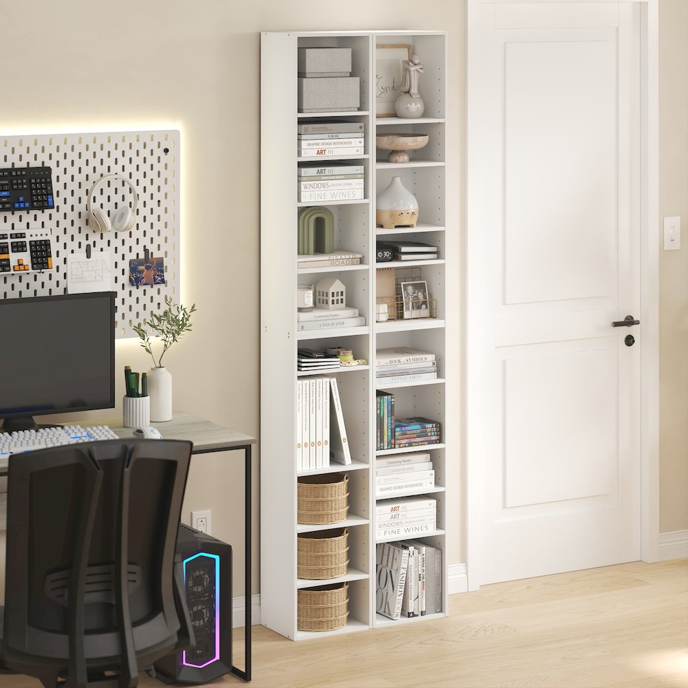 PASIR Set of 2, 10-Tier Bookshelf, Open Shelf, 9.2x11.8x78.7, White. Picture 3