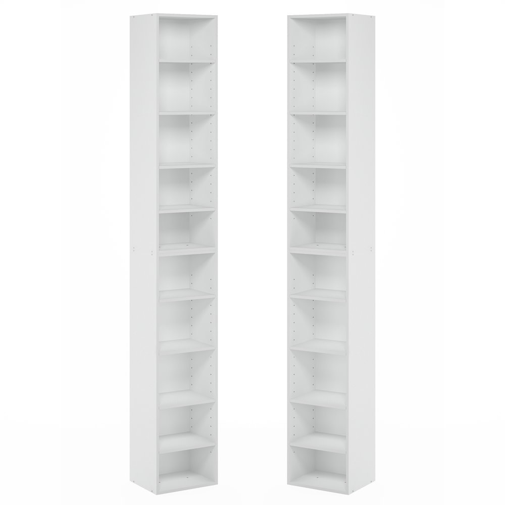 PASIR Set of 2, 10-Tier Bookshelf, Open Shelf, 9.2x11.8x78.7, White. Picture 1