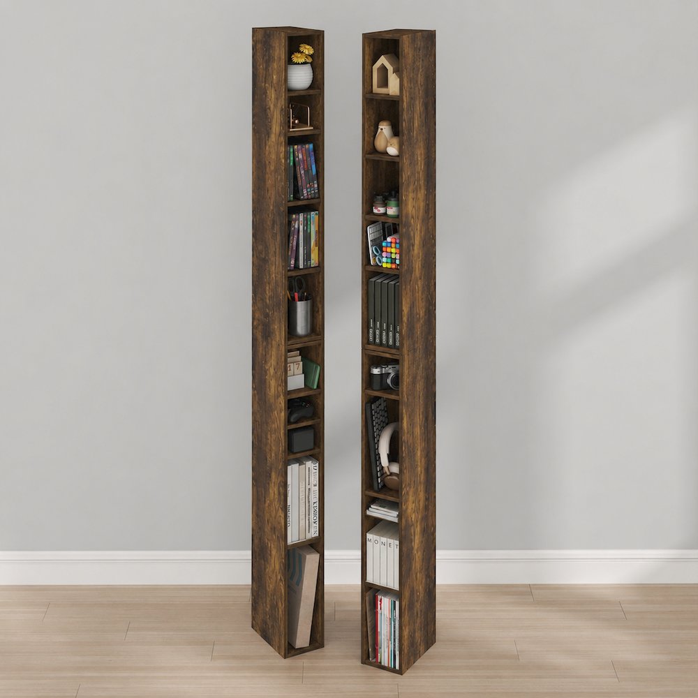 FULDA Set of 2, 10-Tier Bookshelf, Space Saving, 9.2x5.9x78.7, Amber Pine. Picture 2