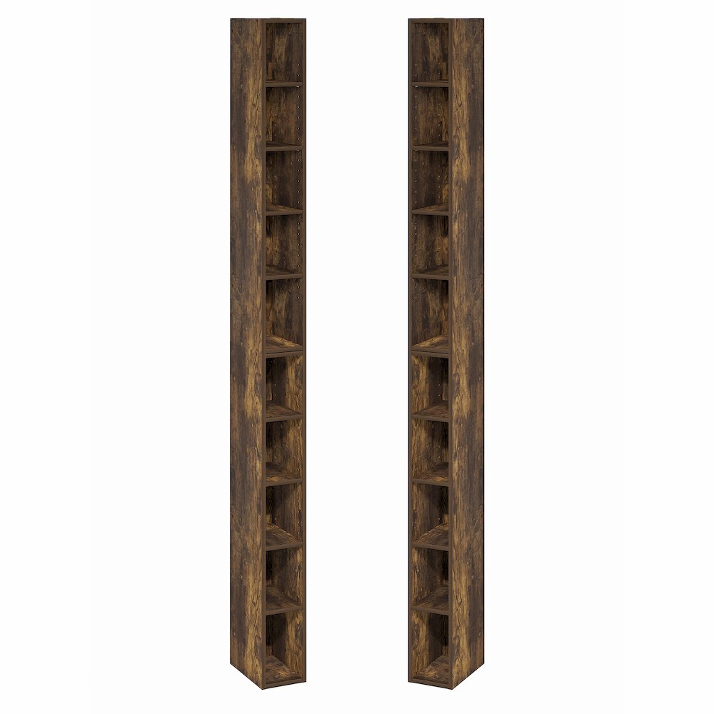 FULDA Set of 2, 10-Tier Bookshelf, Space Saving, 9.2x5.9x78.7, Amber Pine. Picture 1