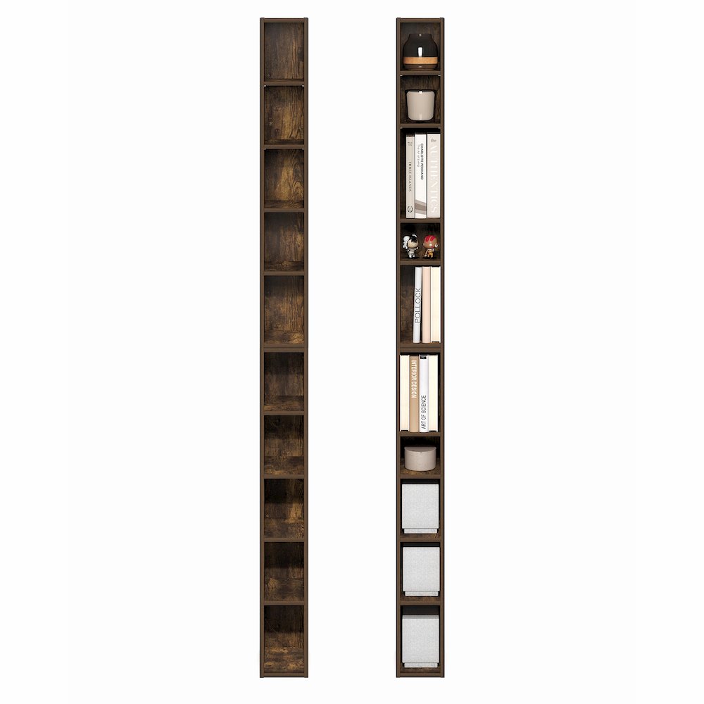 FULDA Set of 2, 10-Tier Bookshelf, Space Saving, 9.2x5.9x78.7, Amber Pine. Picture 5