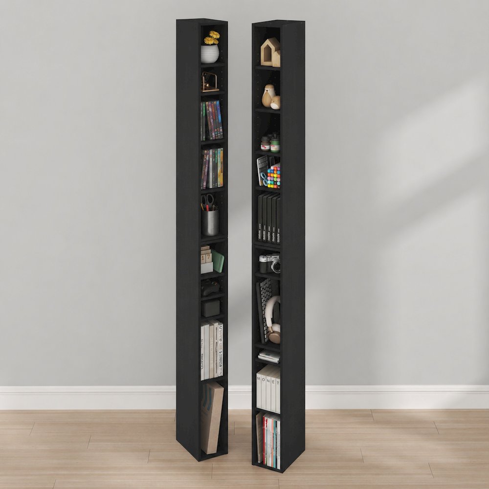 FULDA Set of 2, 10-Tier Bookshelf, Space Saving, 9.2x5.9x78.7, Blackwood. Picture 2