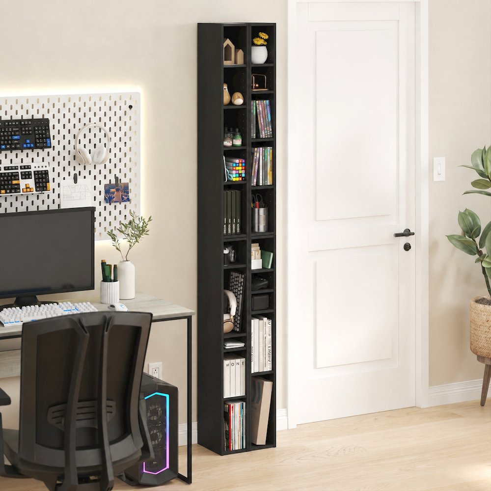 FULDA Set of 2, 10-Tier Bookshelf, Space Saving, 9.2x5.9x78.7, Blackwood. Picture 3