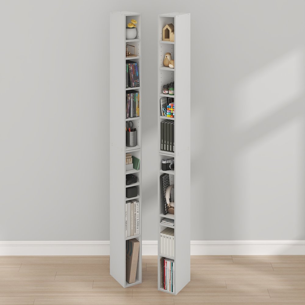 FULDA Set of 2, 10-Tier Bookshelf, Space Saving, 9.2x5.9x78.7, White. Picture 2
