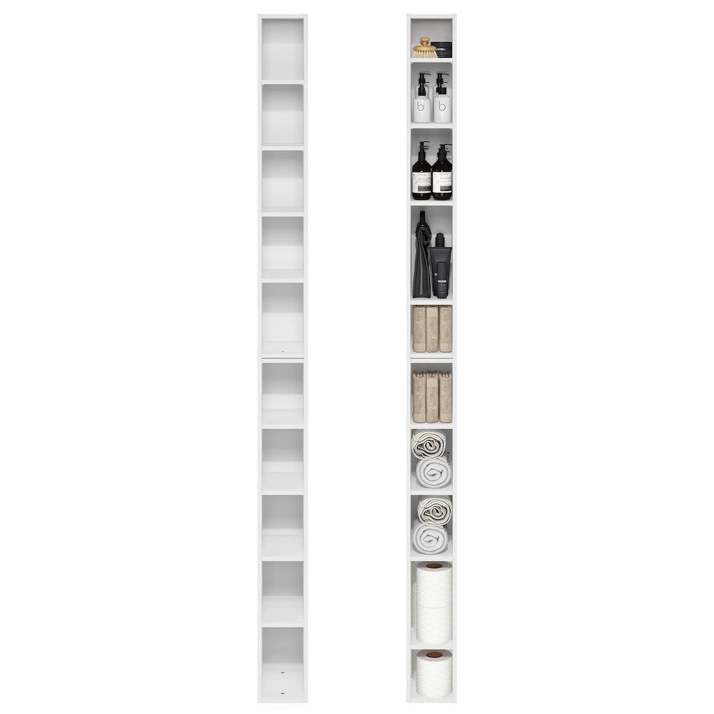 FULDA Set of 2, 10-Tier Bookshelf, Space Saving, 9.2x5.9x78.7, White. Picture 5