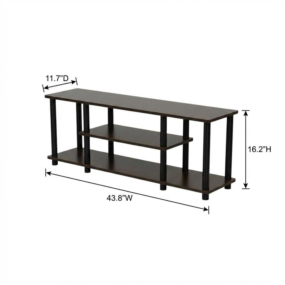 Dark Brown/Black 3-Tier TV Stand with Composite Wood and Plastic Poles. Picture 7