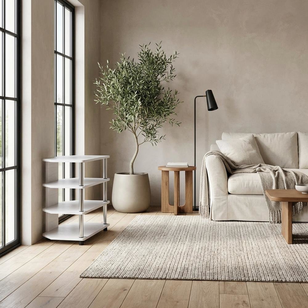 Wooden TV stand, modern white oak, chrome accents, living room furniture. Picture 3