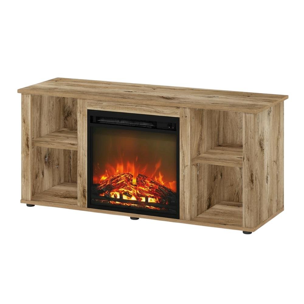 Wood Entertainment Center with Fireplace in Brown finish for Living Room. Picture 1
