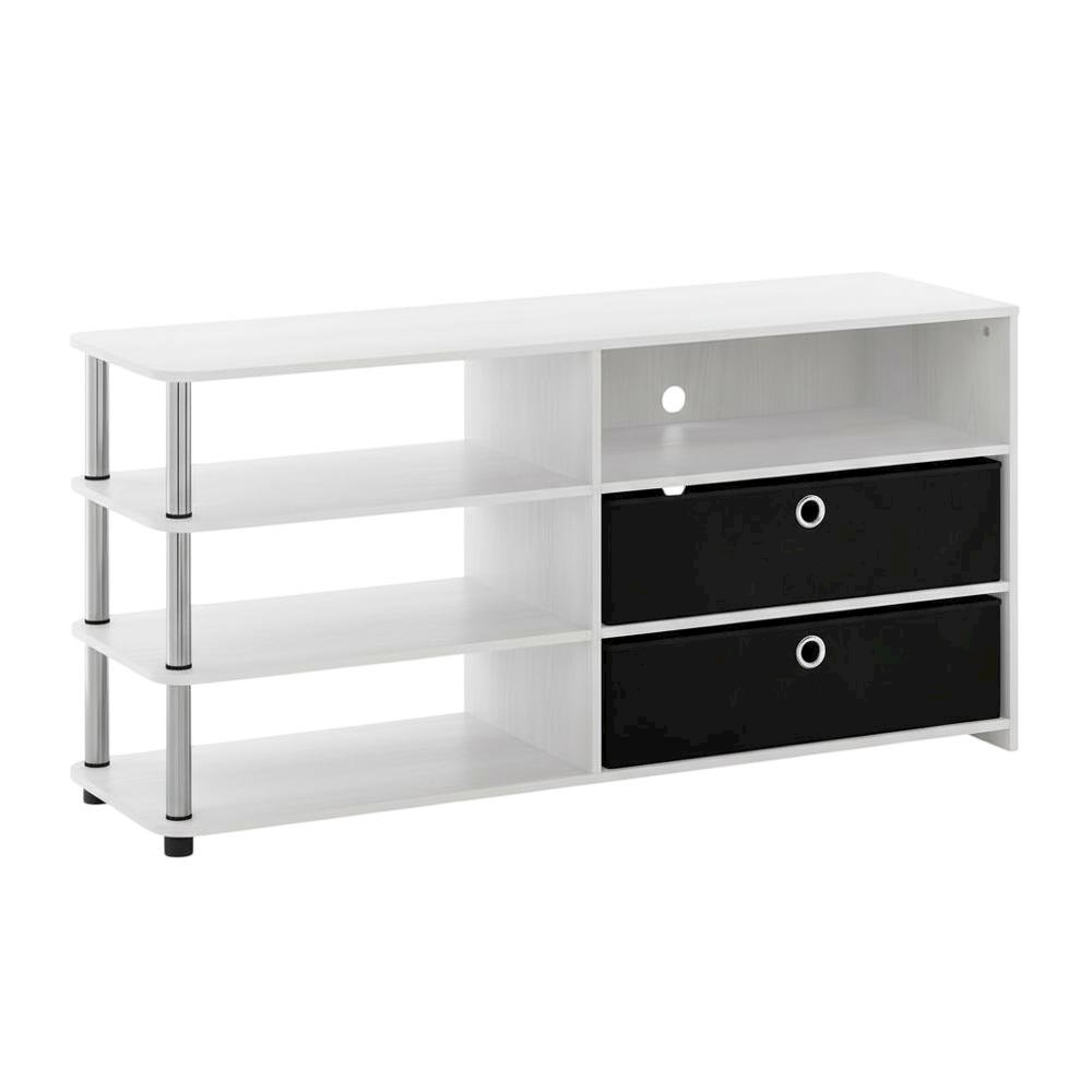 Wooden TV stand for up to 55 inches with storage bins, White Oak finish. Picture 1