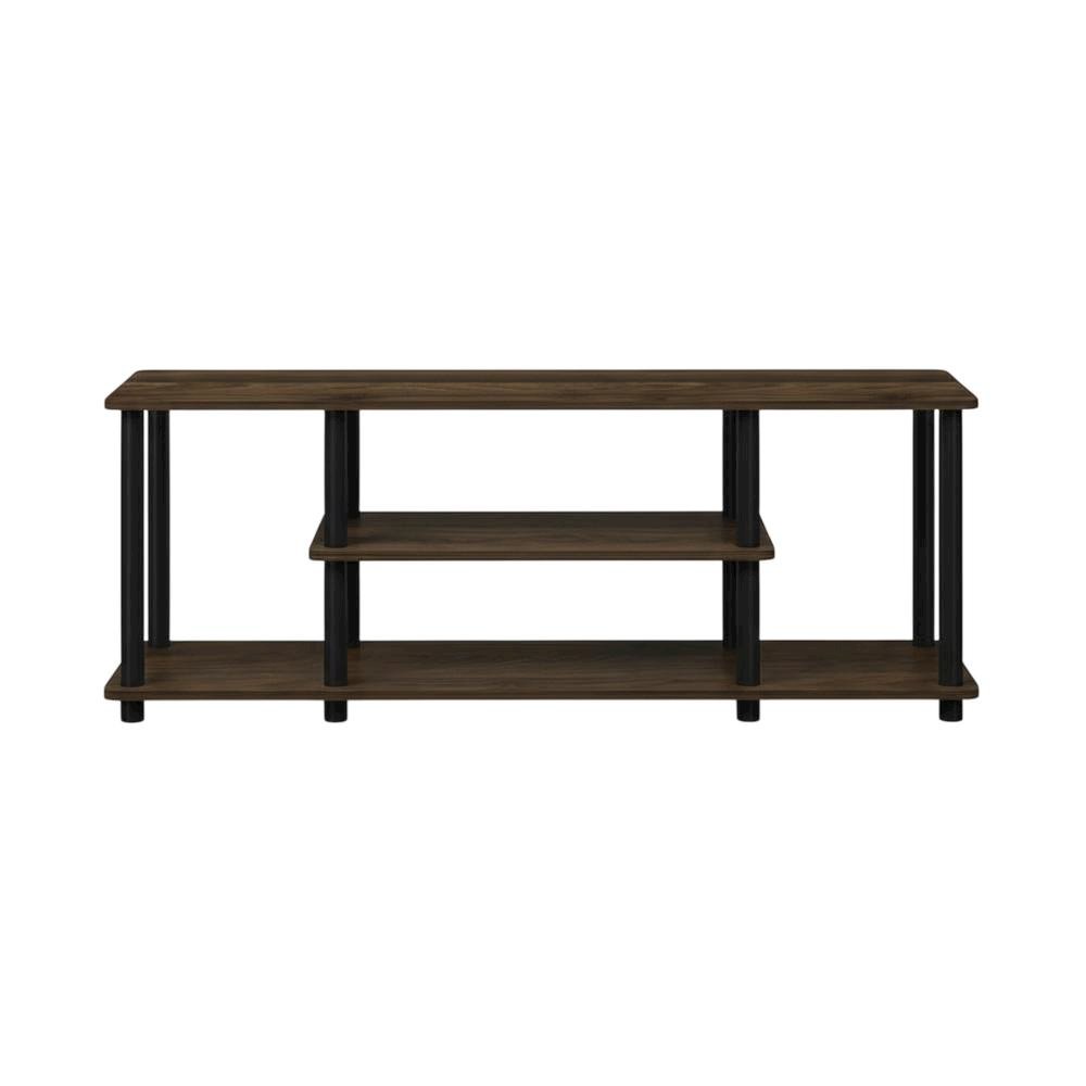 Walnut/Black TV Stand with 3-Tier Open Shelves and Modern Design. Picture 4