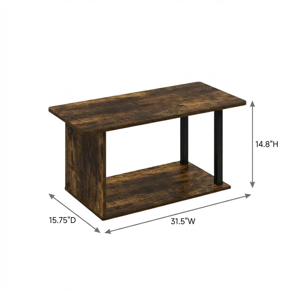 Modern Amber Oak Coffee Table with Open Shelf and 2 Tiers. Picture 7