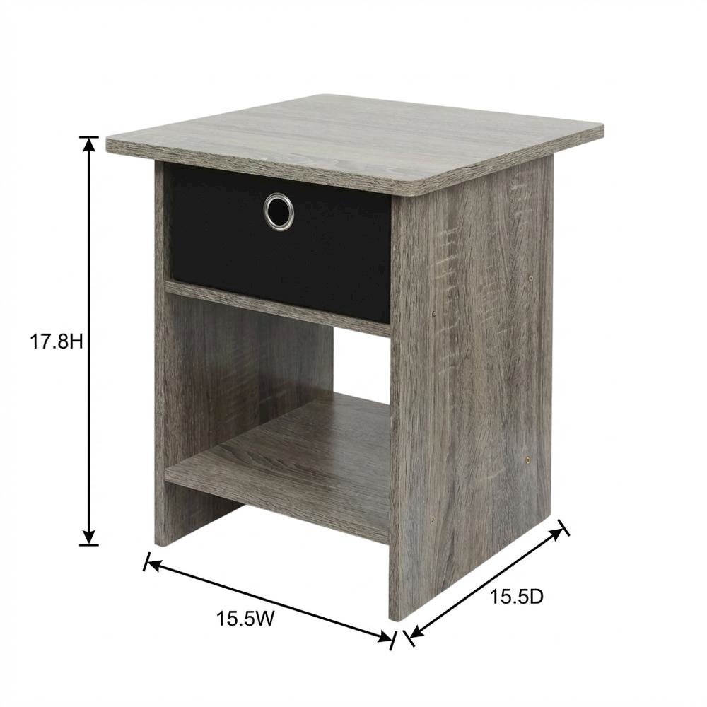 French Oak and Black Finish Nightstand with Storage Shelf and Bin Drawer. Picture 7
