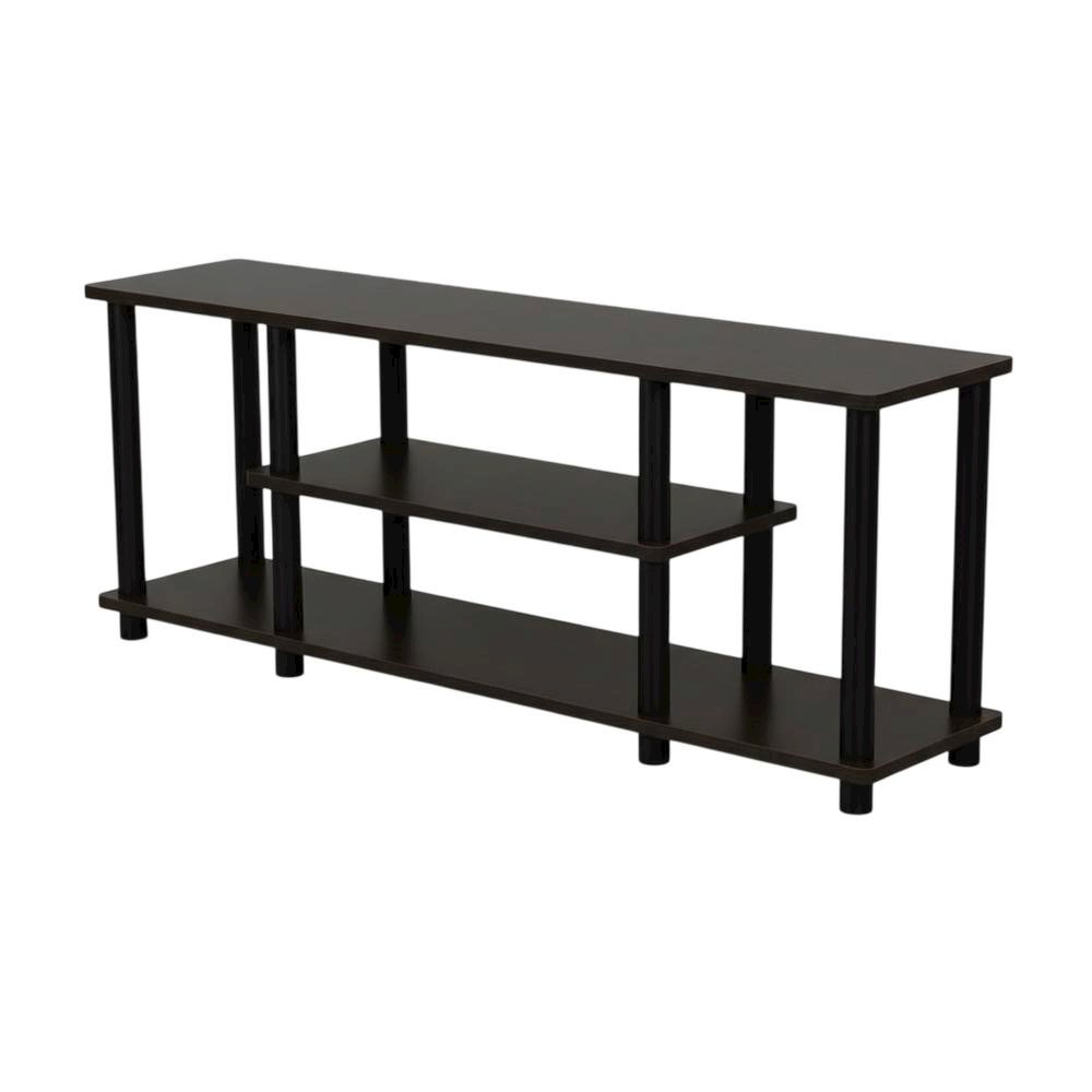 Walnut TV Stand with 3-Tier Open Storage and Modern Design. Picture 1