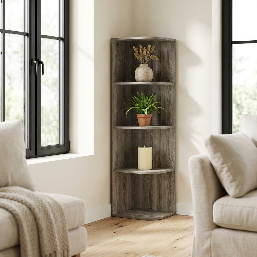 Corner Storage Bookcase with French Oak Finish for Living Spaces. Picture 3