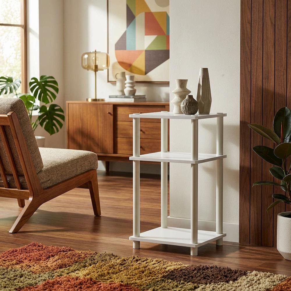 White 3-Tier End Table with Nightstand Design and Modern Storage. Picture 3