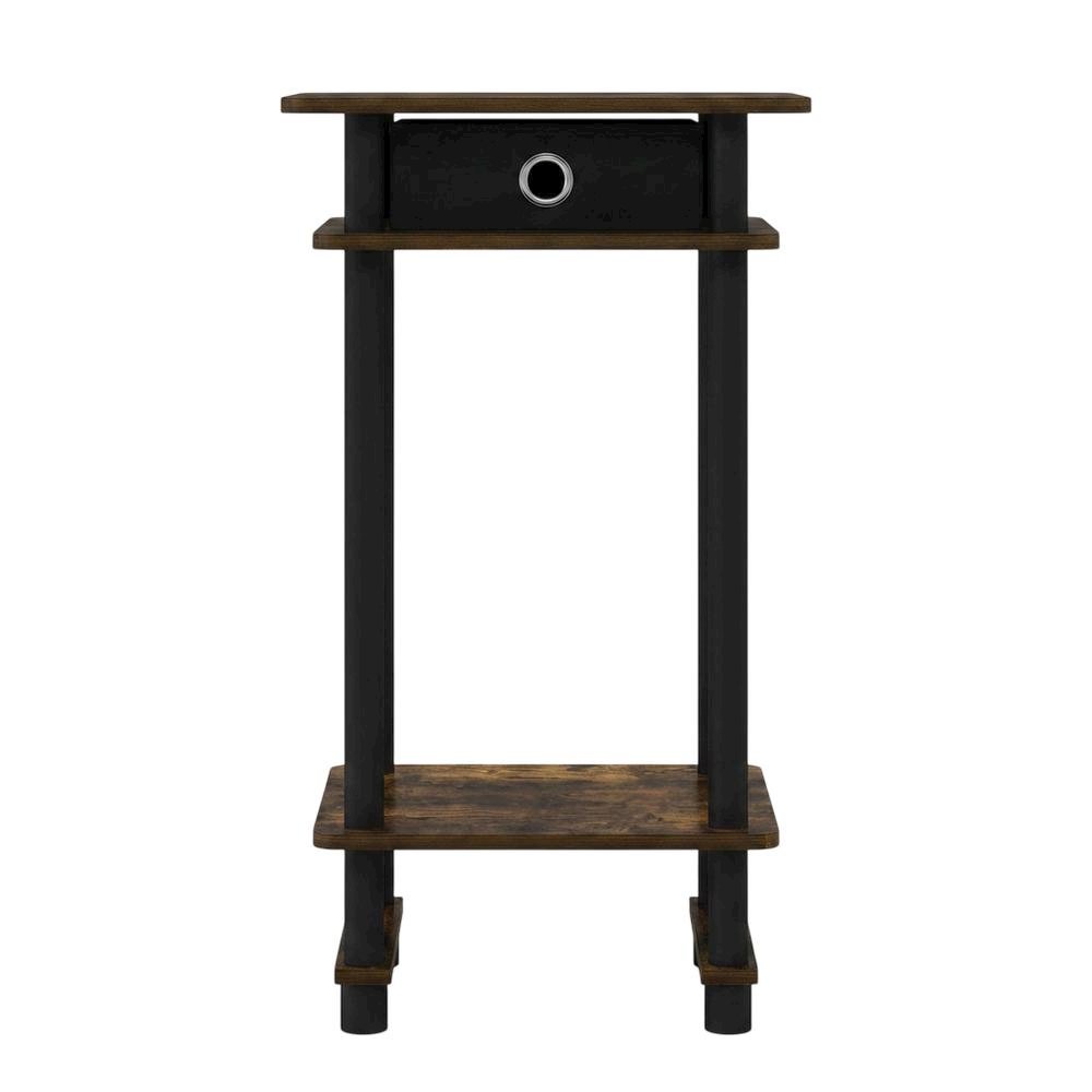 Amber Pine and Black Tall End Table with Storage Bin for Living Room. Picture 4