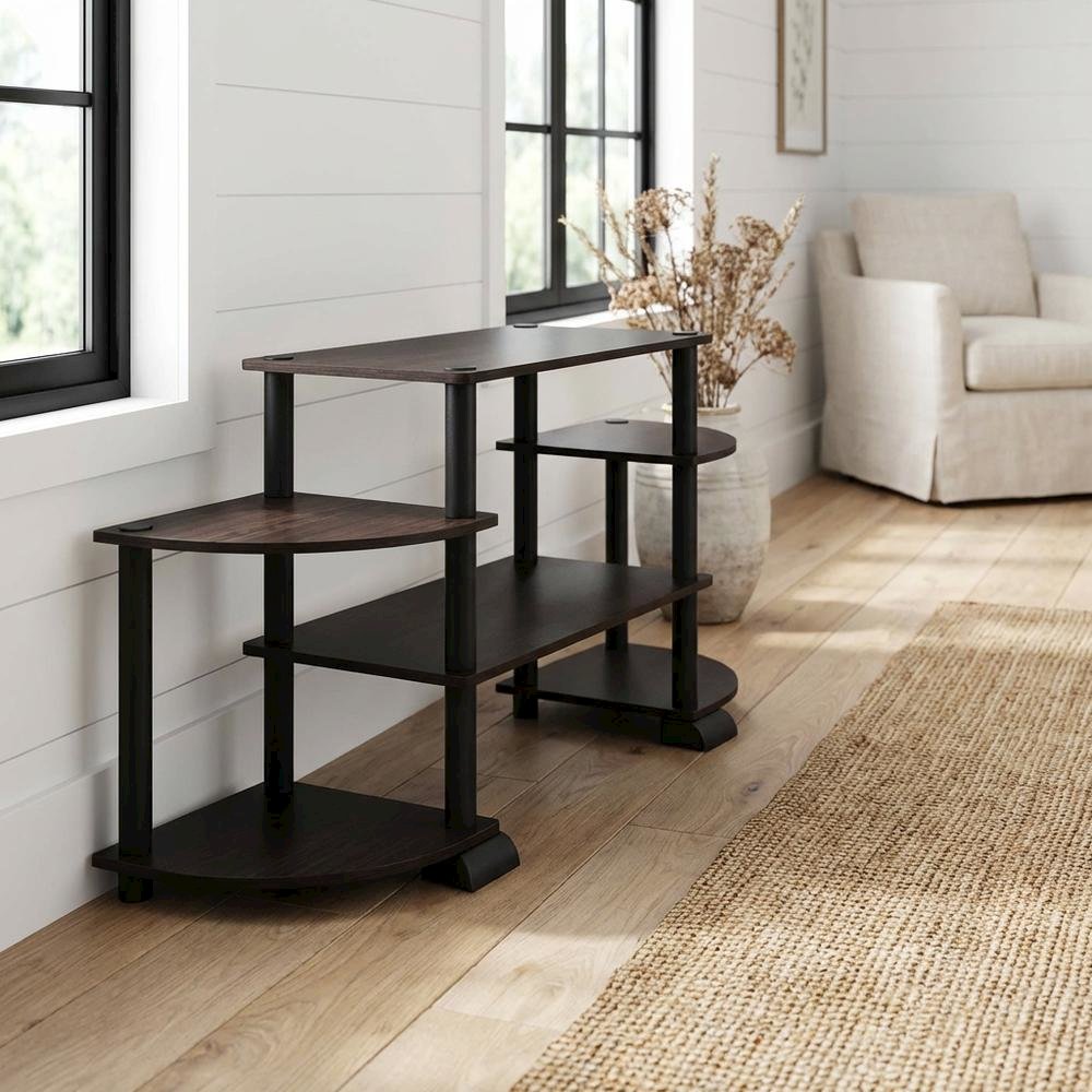 TV stand in Espresso/Black, composite wood, PVC tubes, modern style. Picture 2