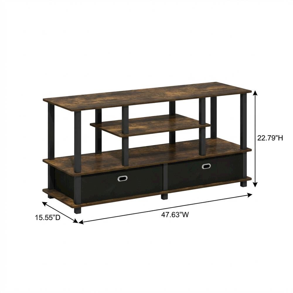 Large TV Stand, up to 55-Inch TV, Storage Bin, Brown Finish, Rubberwood. Picture 7