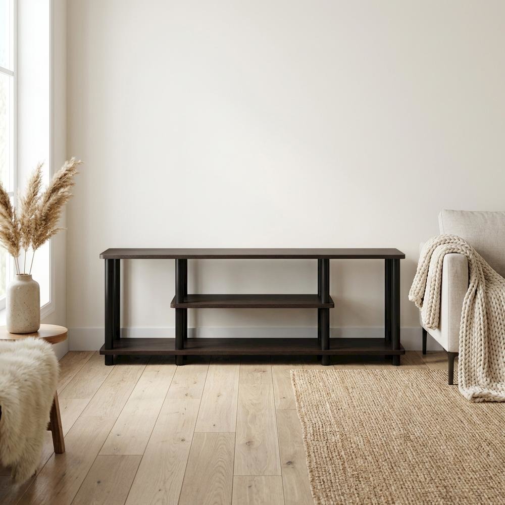 Walnut TV Stand with 3-Tier Open Storage and Modern Design. Picture 3