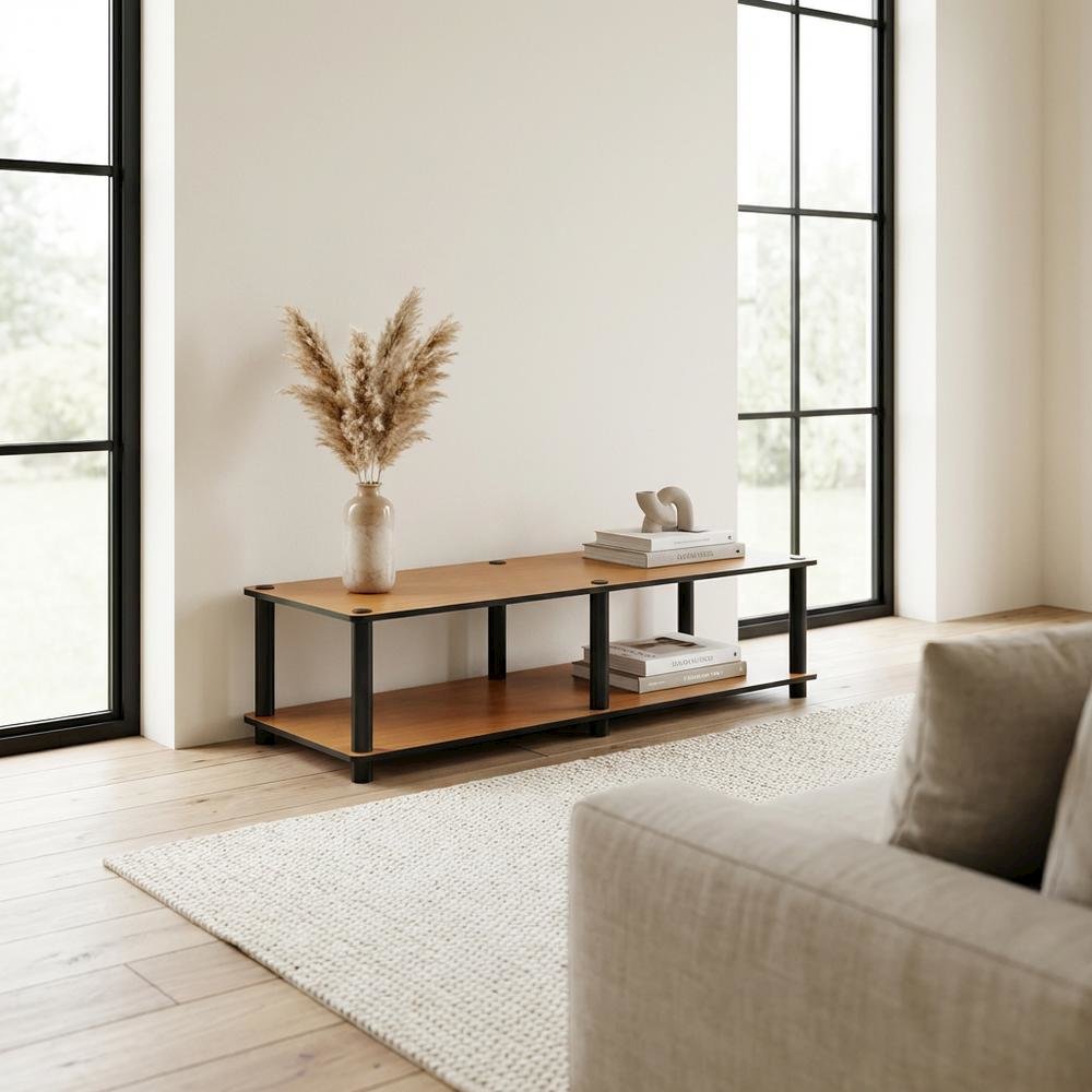 Light Cherry and Black TV Stand with Composite Wood and PVC Tubes. Picture 3