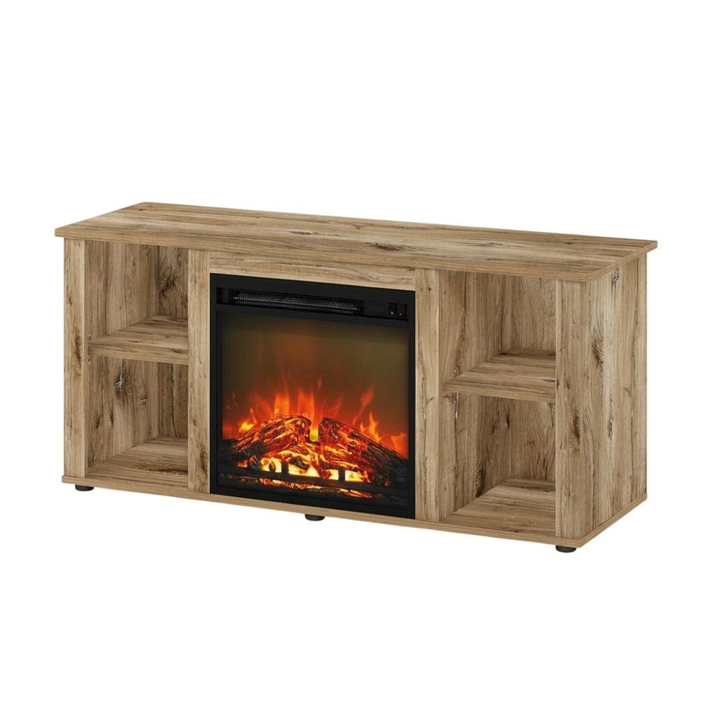 Wood Entertainment Center with Fireplace in Brown finish for Living Room. Picture 4