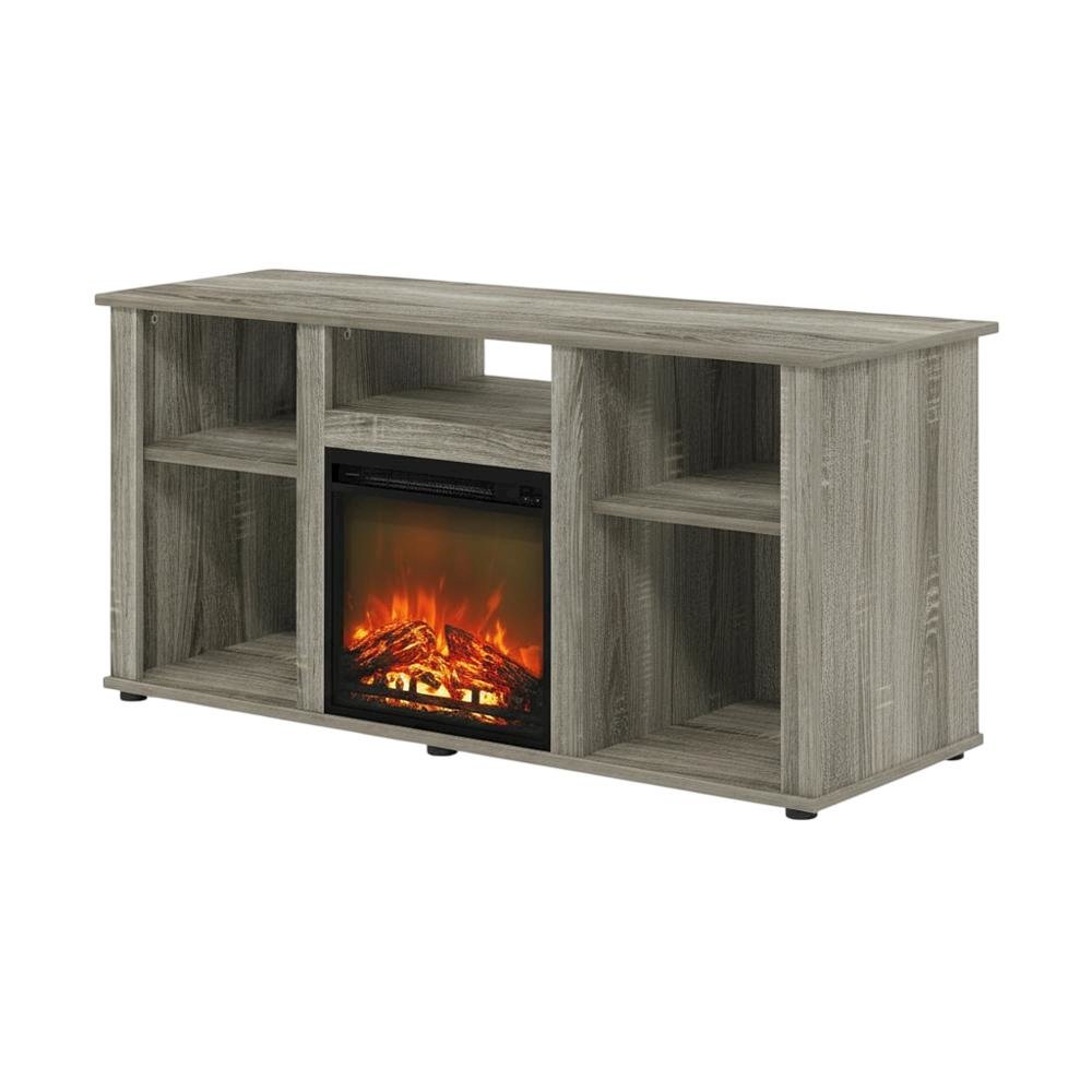 Gray Fireplace TV Stand with Open Storage for Up to 55-Inch Flat Screens. Picture 1