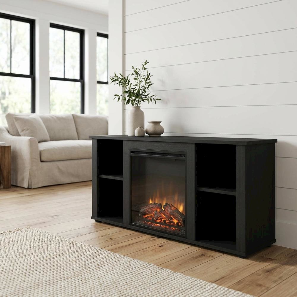 Brown Electric Fireplace TV Stand with Storage for 55 Inch Screens. Picture 2