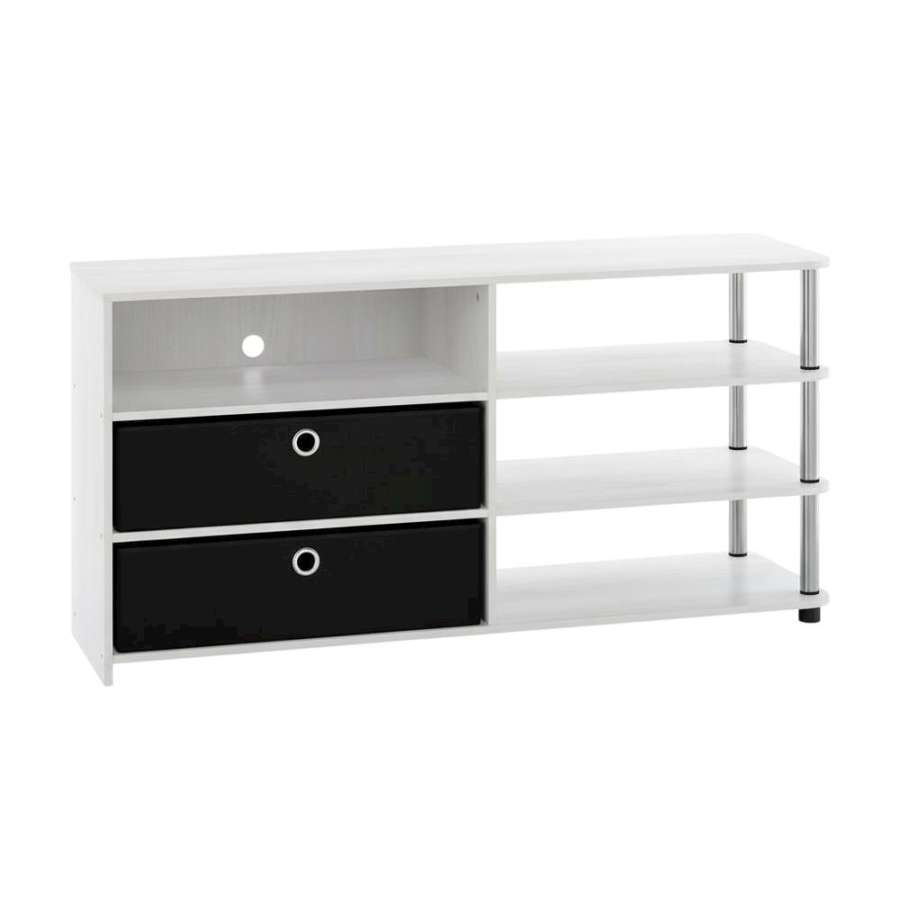 Wooden TV stand for up to 55 inches with storage bins, White Oak finish. Picture 4