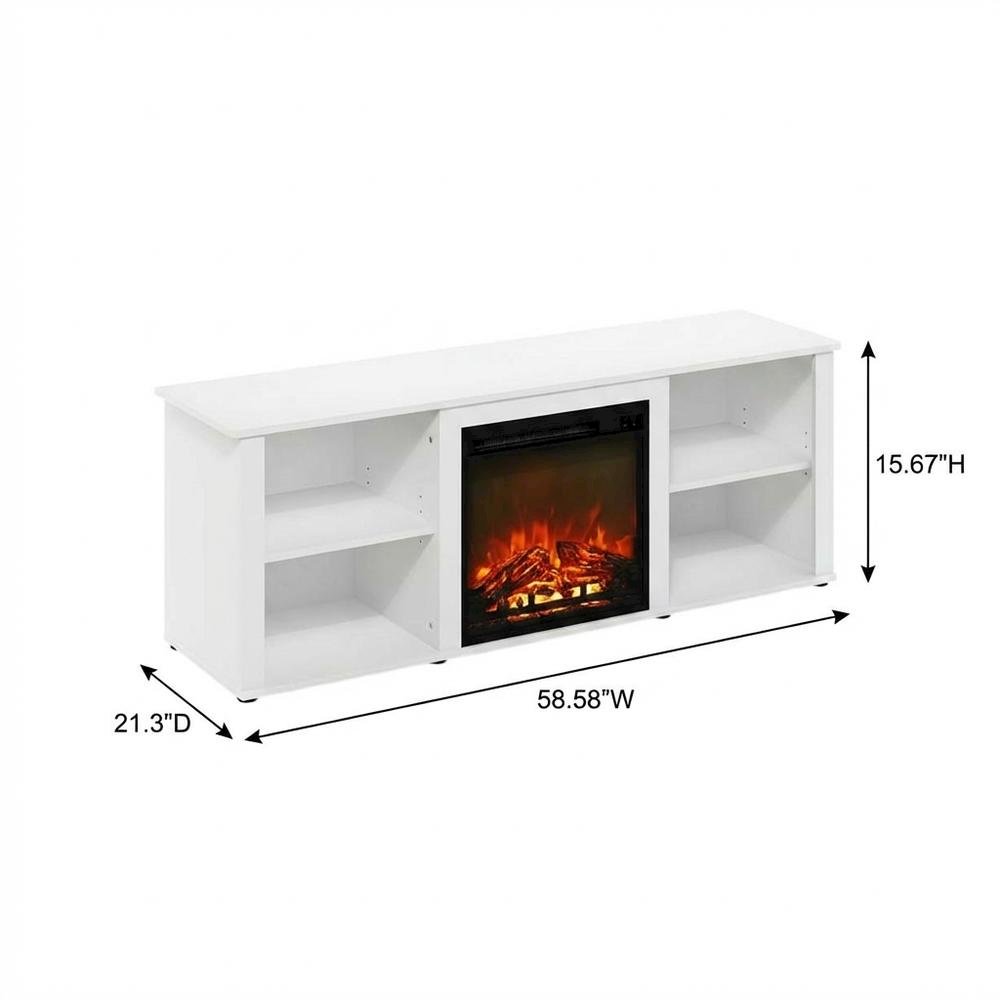 Solid White TV Stand with Fireplace and Wood Construction for Living Room. Picture 7