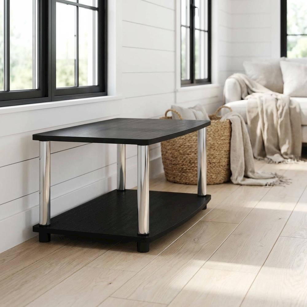 Wooden TV Stand with Americano/Chrome Finish, Elevated Design, No Tools Required. Picture 2