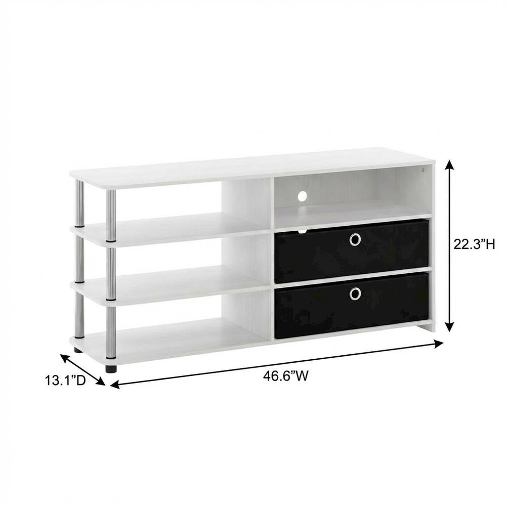 Wooden TV stand for up to 55 inches with storage bins, White Oak finish. Picture 7