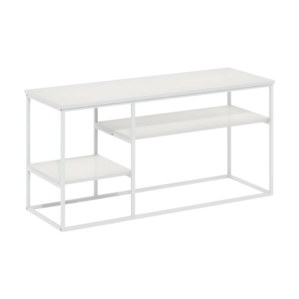 Modern White TV Stand for TVs up to 50 Inch with Solid Wood and Walnut Veneers. Picture 1