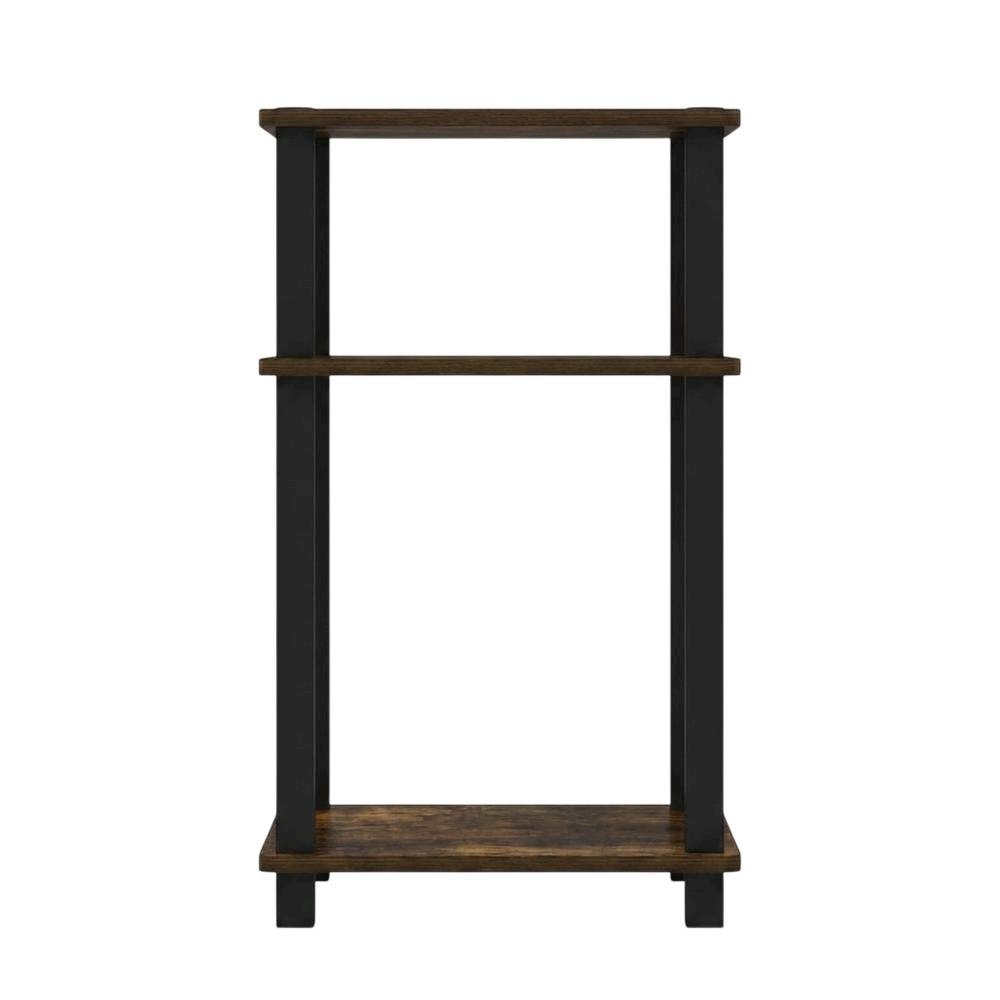 Amber Pine and Black 3-Tier End Table with Open Shelving and Modern Style. Picture 4