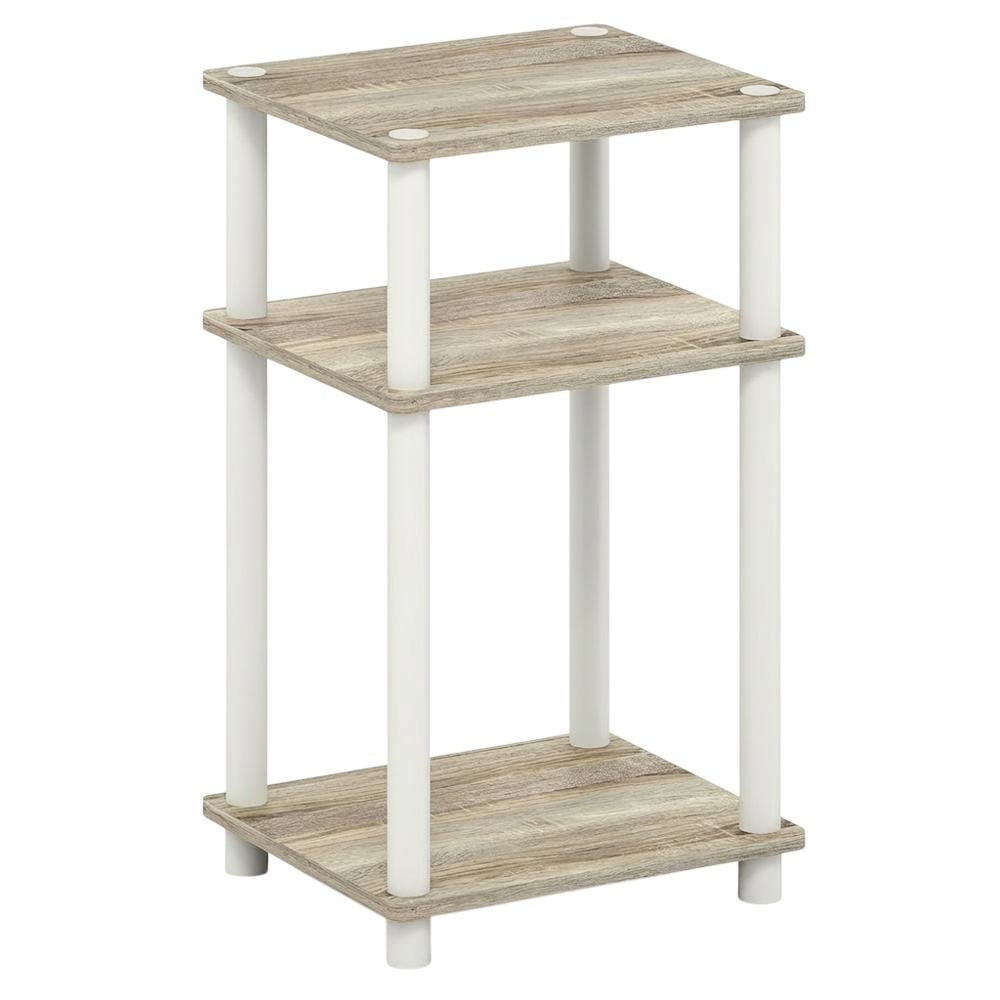 Light Oak 3-Tier End Table with Multi-Level Storage for Bedroom and Living Room. Picture 1