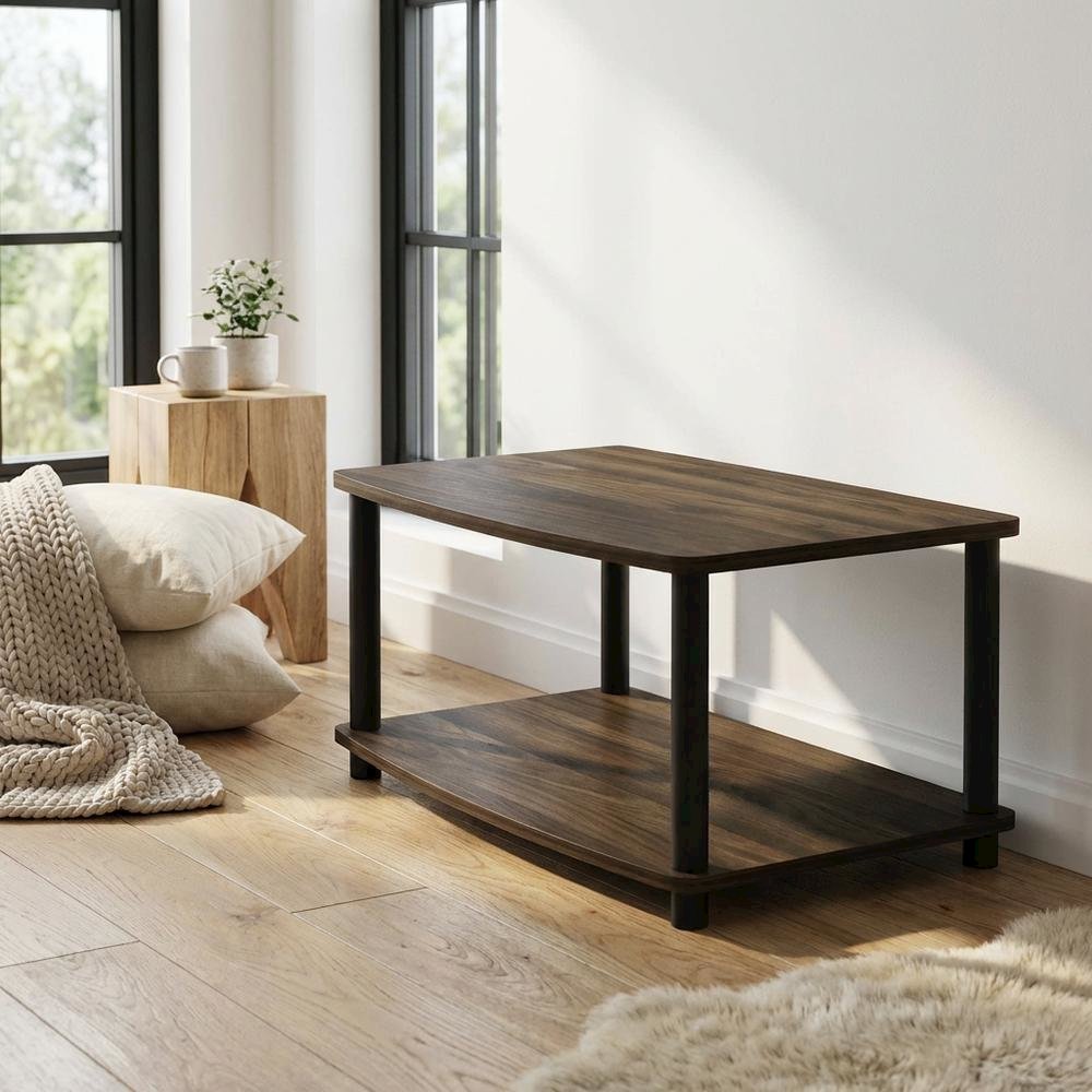 Wooden TV stand with elevated design and no tools required. Picture 3