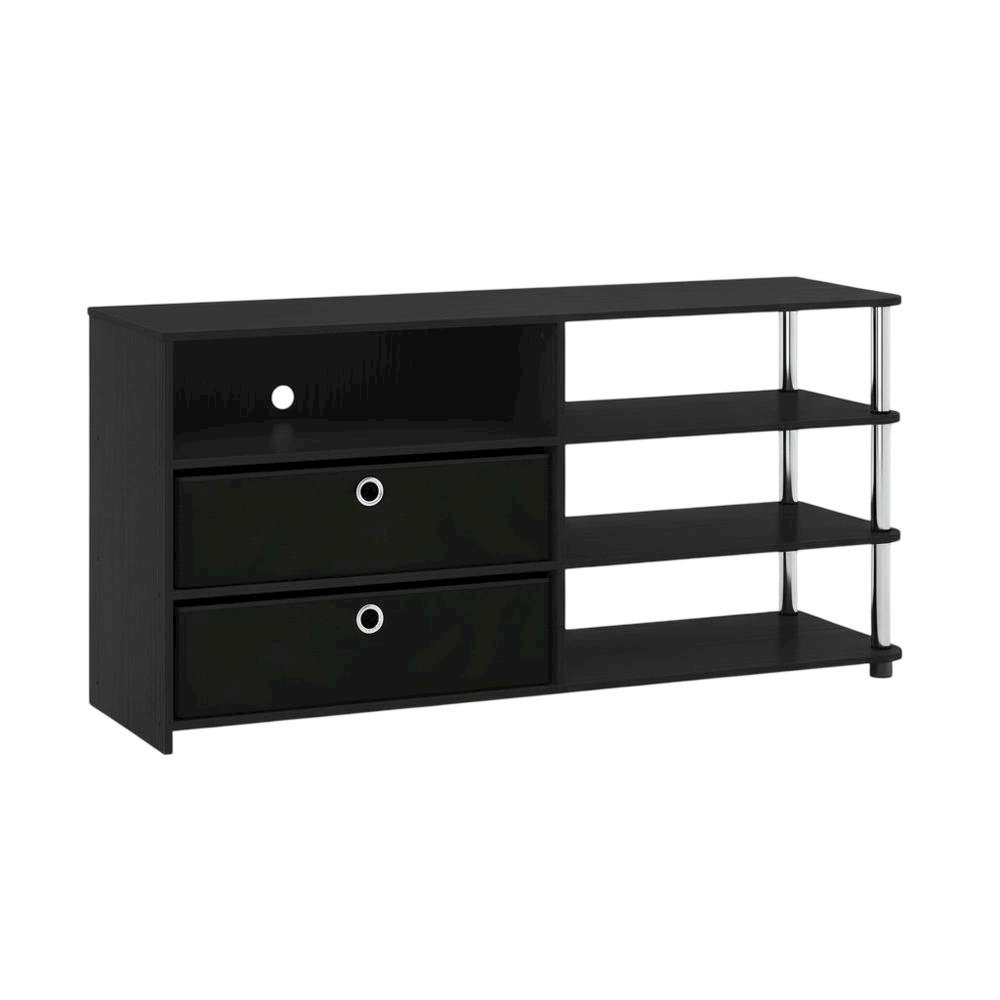 Wood TV stand for up to 55-inch with storage bins, stainless steel accents. Picture 4