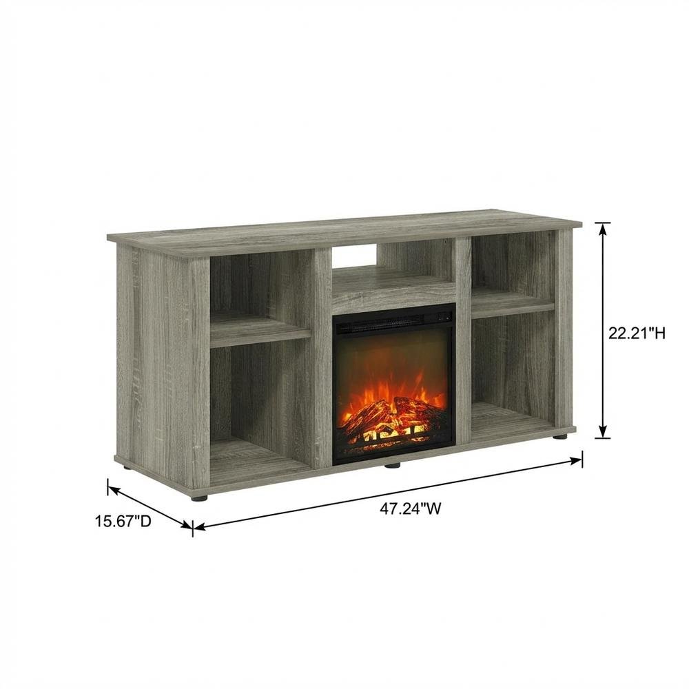 Gray Fireplace TV Stand with Open Storage for Up to 55-Inch Flat Screens. Picture 7