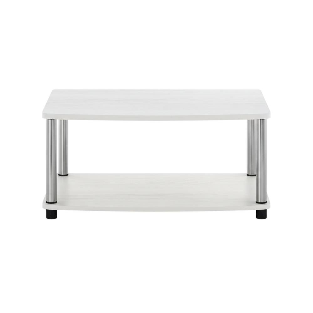 White Oak, Chrome TV Stand, Elevated 2-Tier Design, Wooden Construction. Picture 4