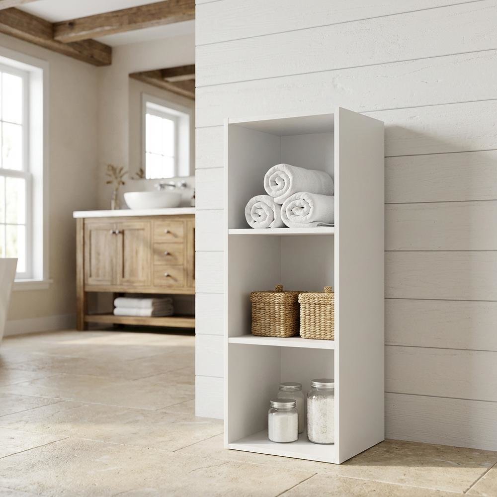 White 3-Tier Open Shelf Bookcase with Modern Design and Sturdy Construction. Picture 2