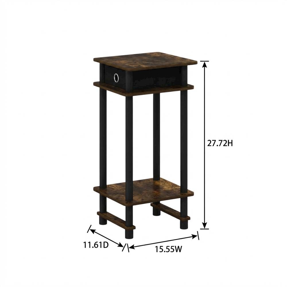 Amber Pine and Black Tall End Table with Storage Bin for Living Room. Picture 7