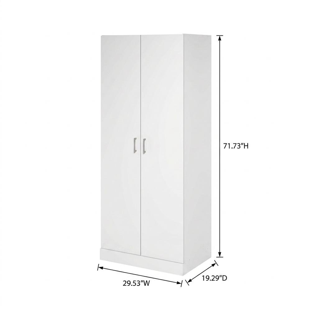 White Wood Wardrobe Cabinet with Hanging Rod and Closet Shelves. Picture 7