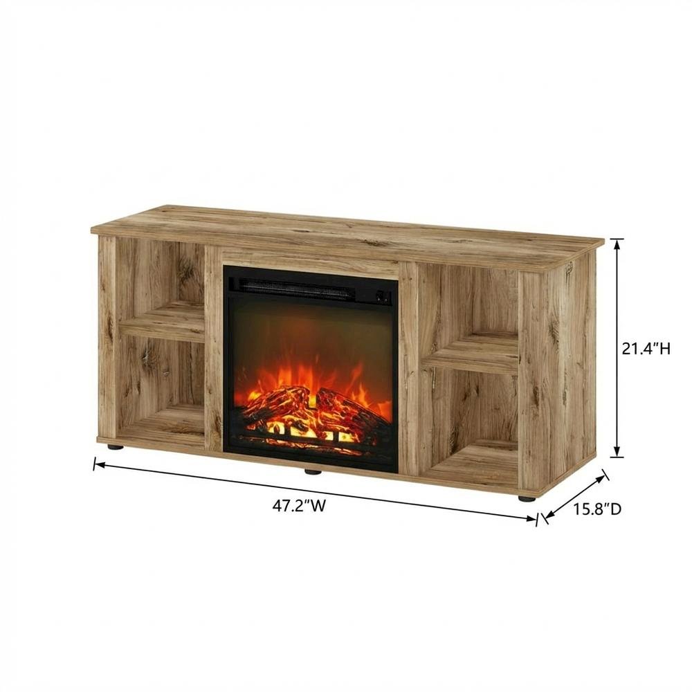 Wood Entertainment Center with Fireplace in Brown finish for Living Room. Picture 7