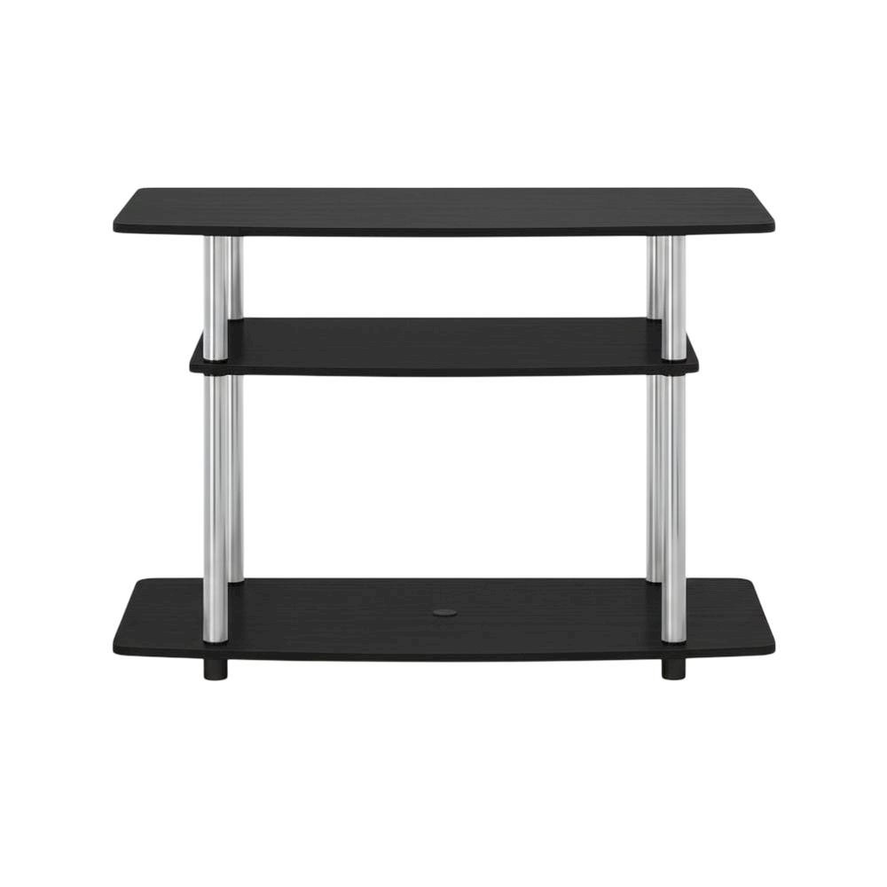 Wood TV stand in Americano, Chrome finish, three-tier shelving, media storage. Picture 4