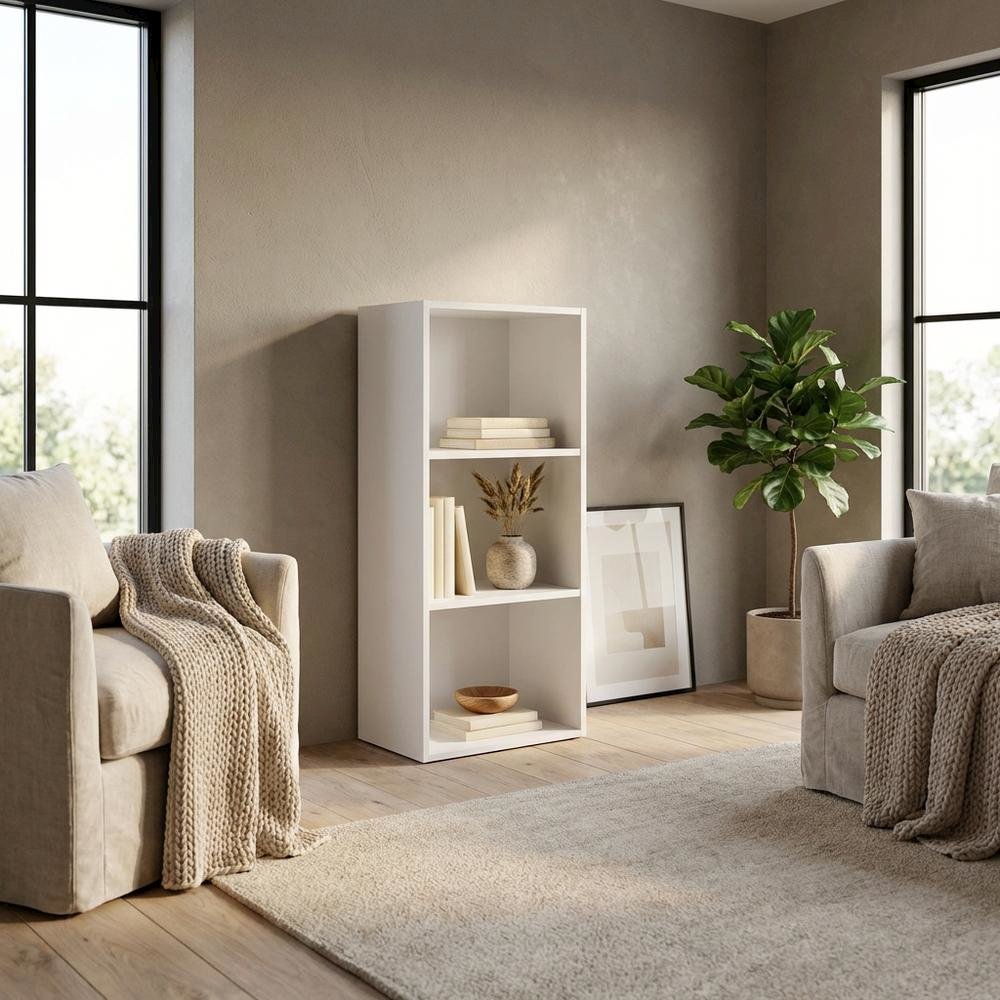 White 3-Tier Open Shelf Bookcase with Modern Design and Sturdy Construction. Picture 3
